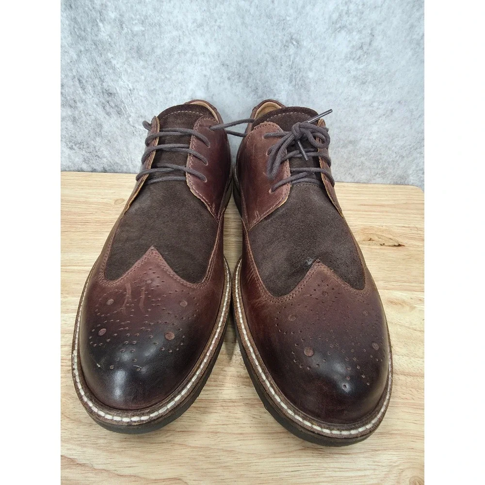 ECCO Kenton Derby Shoes Mens 12 EU 46 Brown Suede Leather Wingtip Oxford Comfort